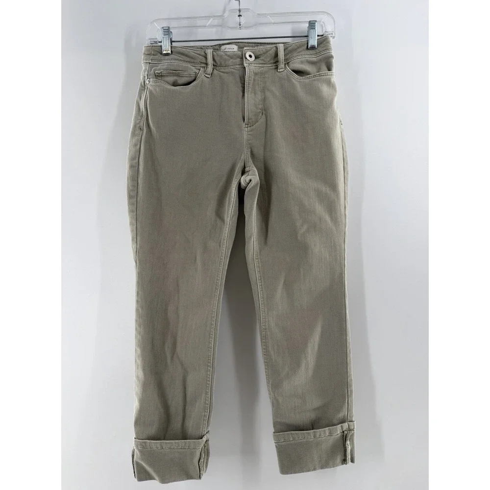 J. Jill Denim Women's Sage Green High Rise Cropped Jeans Cuffed Stretch 4 Petite